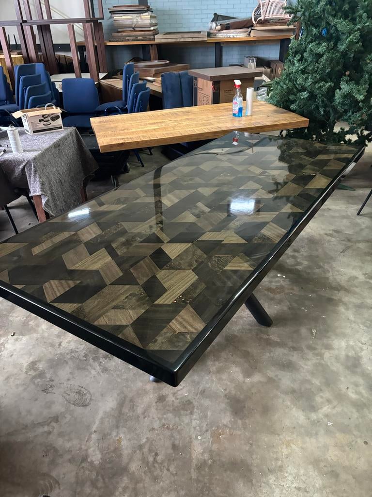 Epoxy Eettafel 220x96cm - Arte Timber Formation, Ophalen, Eikenhout, 50 tot 100 cm, Vijf personen of meer