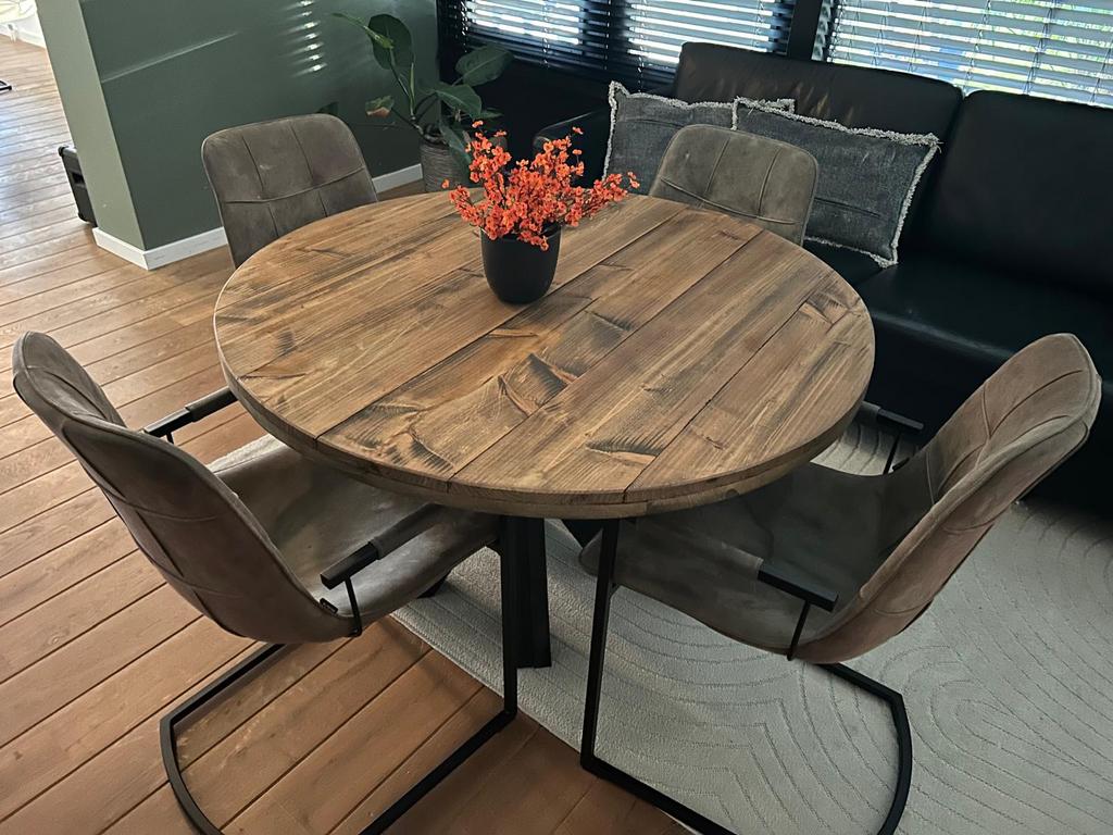 Ronde eettafels van gebeitst steigerhout., 100 tot 150 cm, Rond, Nieuw, 50 tot 100 cm