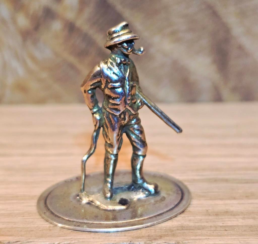 Vintage zeldzame zilveren miniatuur jager met geweer - 1978, Antiek en Kunst, Ophalen of Verzenden, Zilver