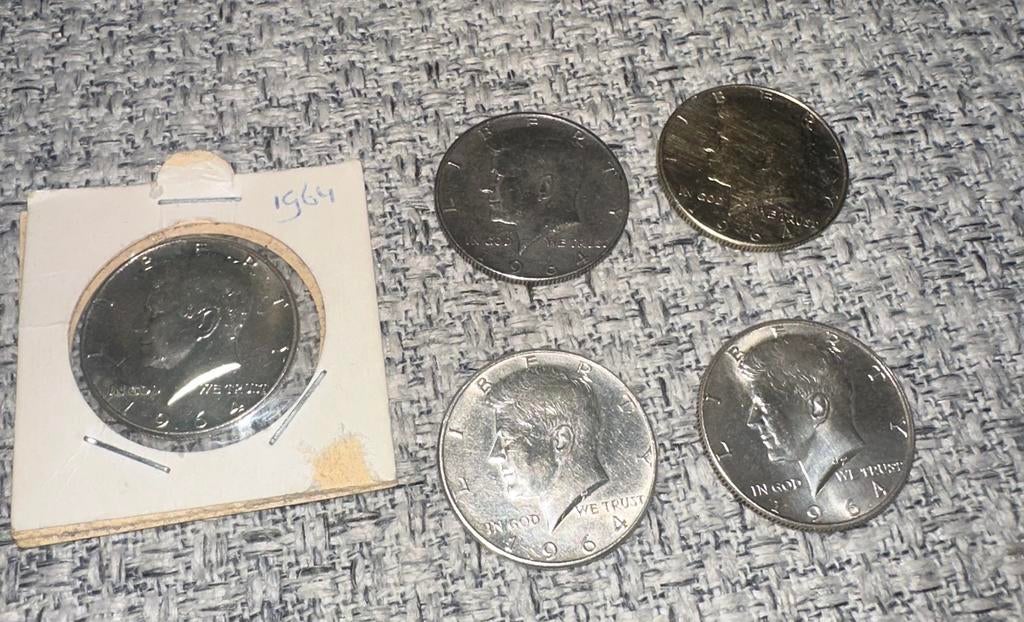 1964 halve kennedy dollars 5x, Ophalen of Verzenden, Vóór koninkrijk, Overige waardes, Zilver