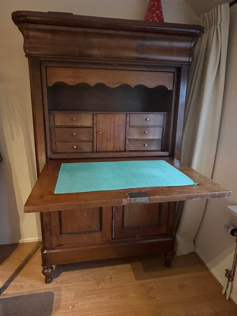 Antieke Secretaire met Uitklapbaar Schrijfblad (Mahonie), Ophalen of Verzenden, Gebruikt