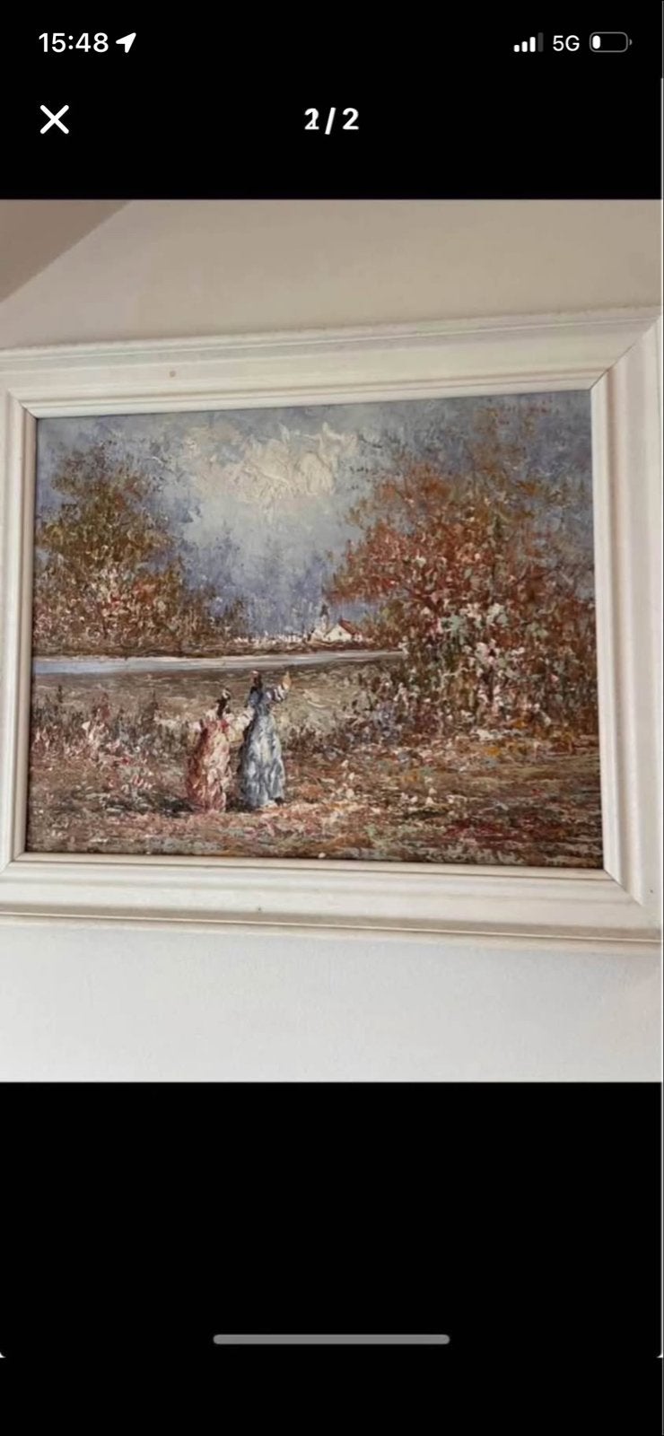 Schilderij met dames in een landschap, olieverf op doek, Doek, Portret of Personen, Impressionistisch, Ophalen of Verzenden