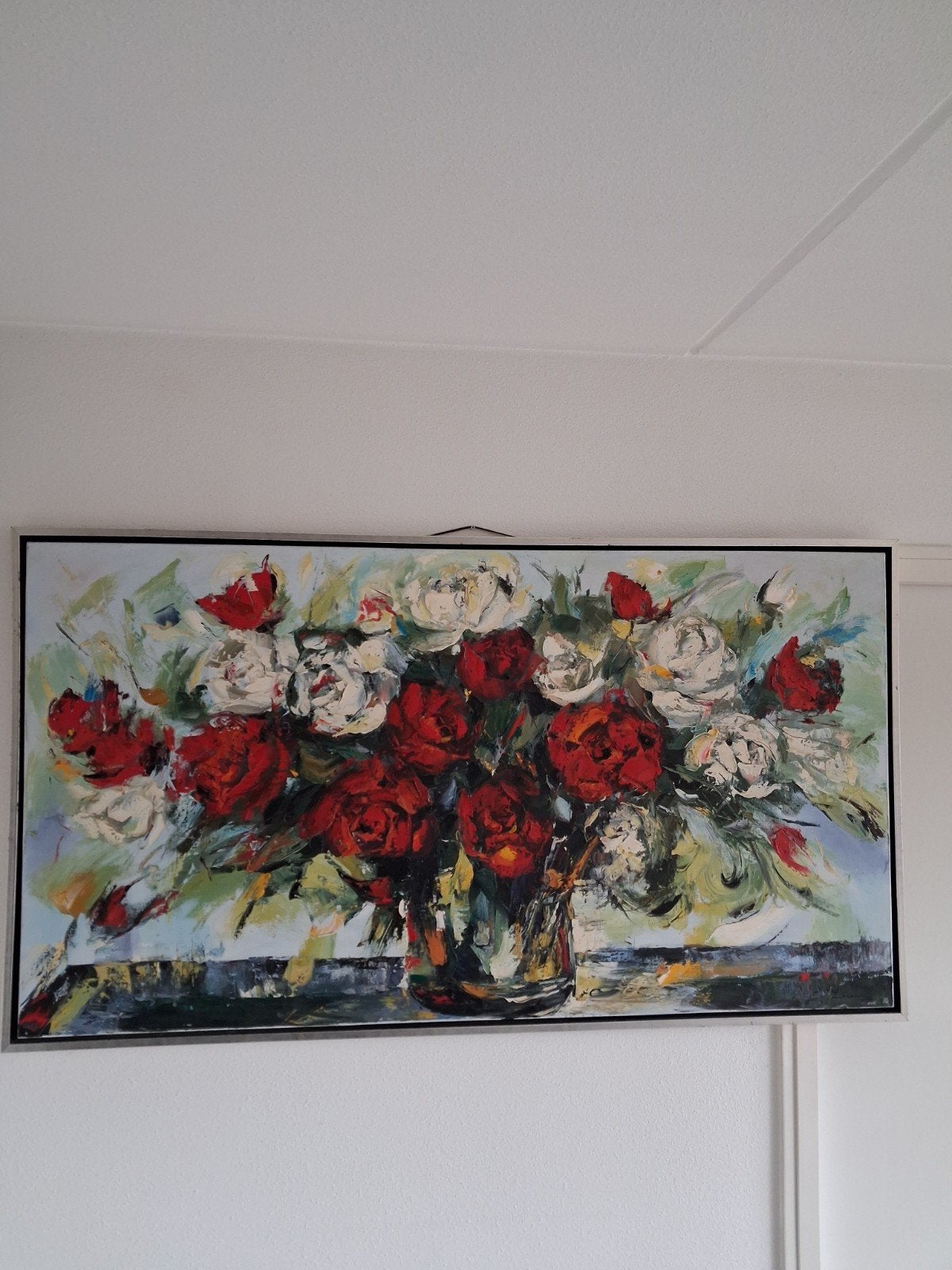 Schilderij met rode en witte rozen, gesigneerd, Ophalen, Gesigneerd, Olieverf, Bloemen