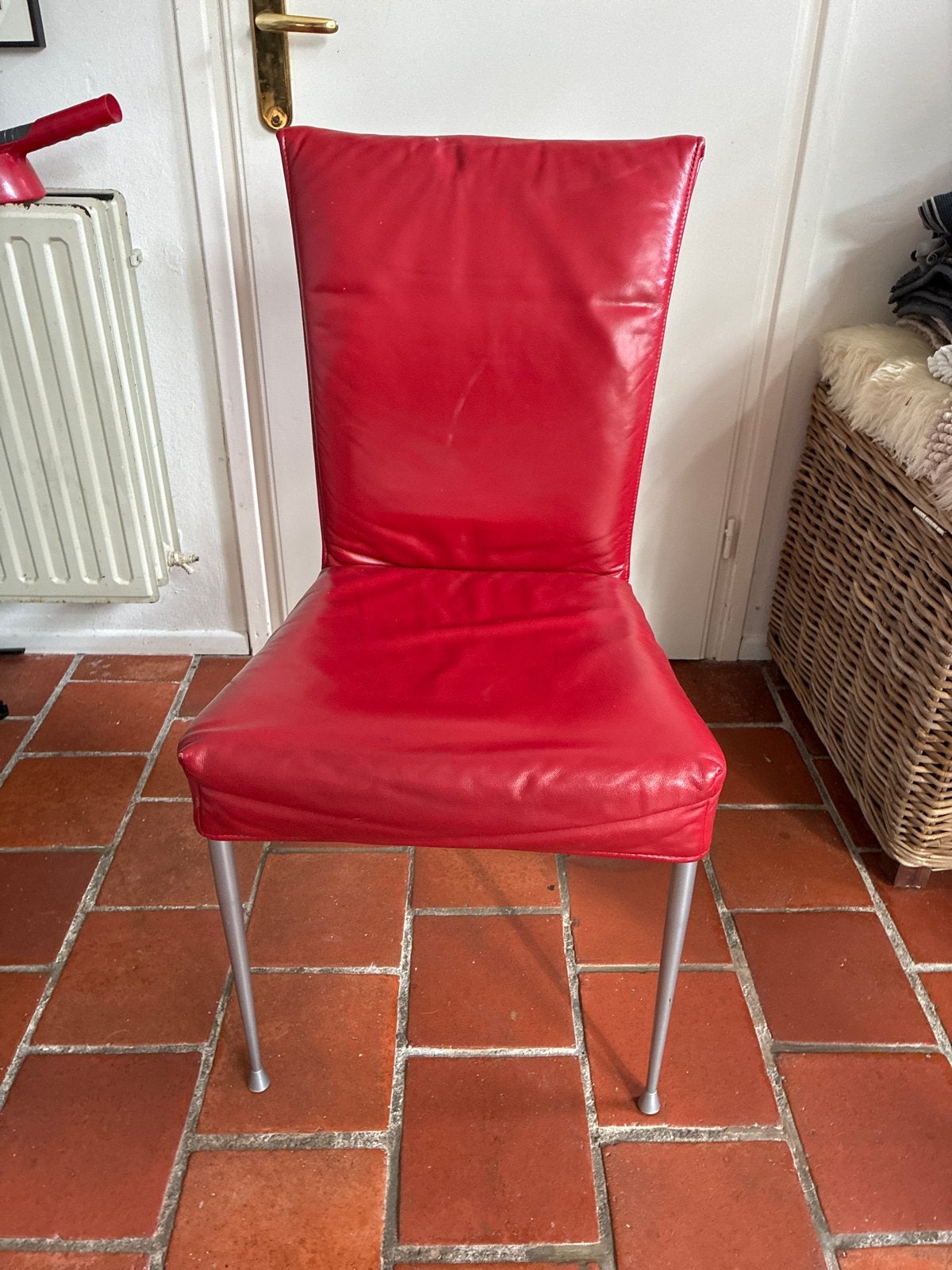 4 rode leren design eetkamerstoelen, gebruikt, Ophalen, Gebruikt, Leer, Vier