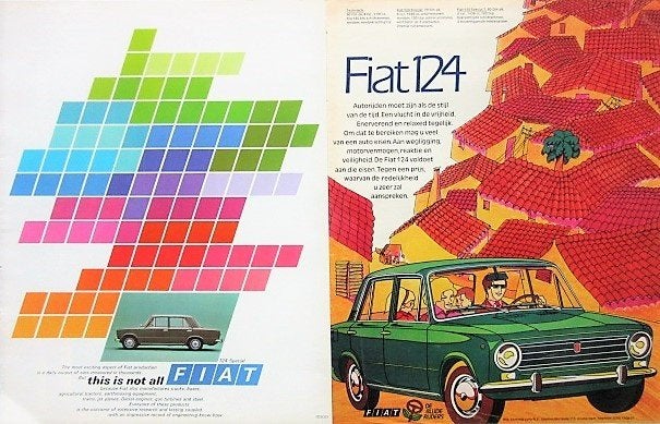 15 oude advertenties Fiat autos 68-74 124 125 127 128 auto, Ophalen of Verzenden, Zo goed als nieuw, Auto's