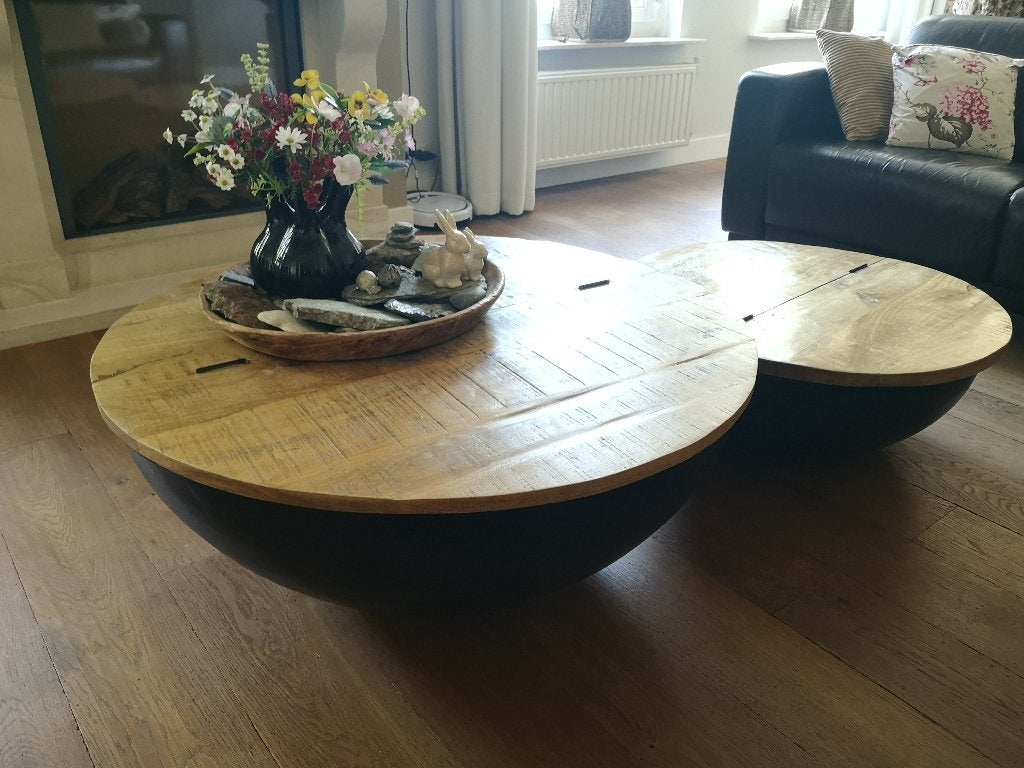 Prachtige set bowl salontafels (met klep), Ophalen, 50 tot 100 cm, Rond, 50 tot 100 cm