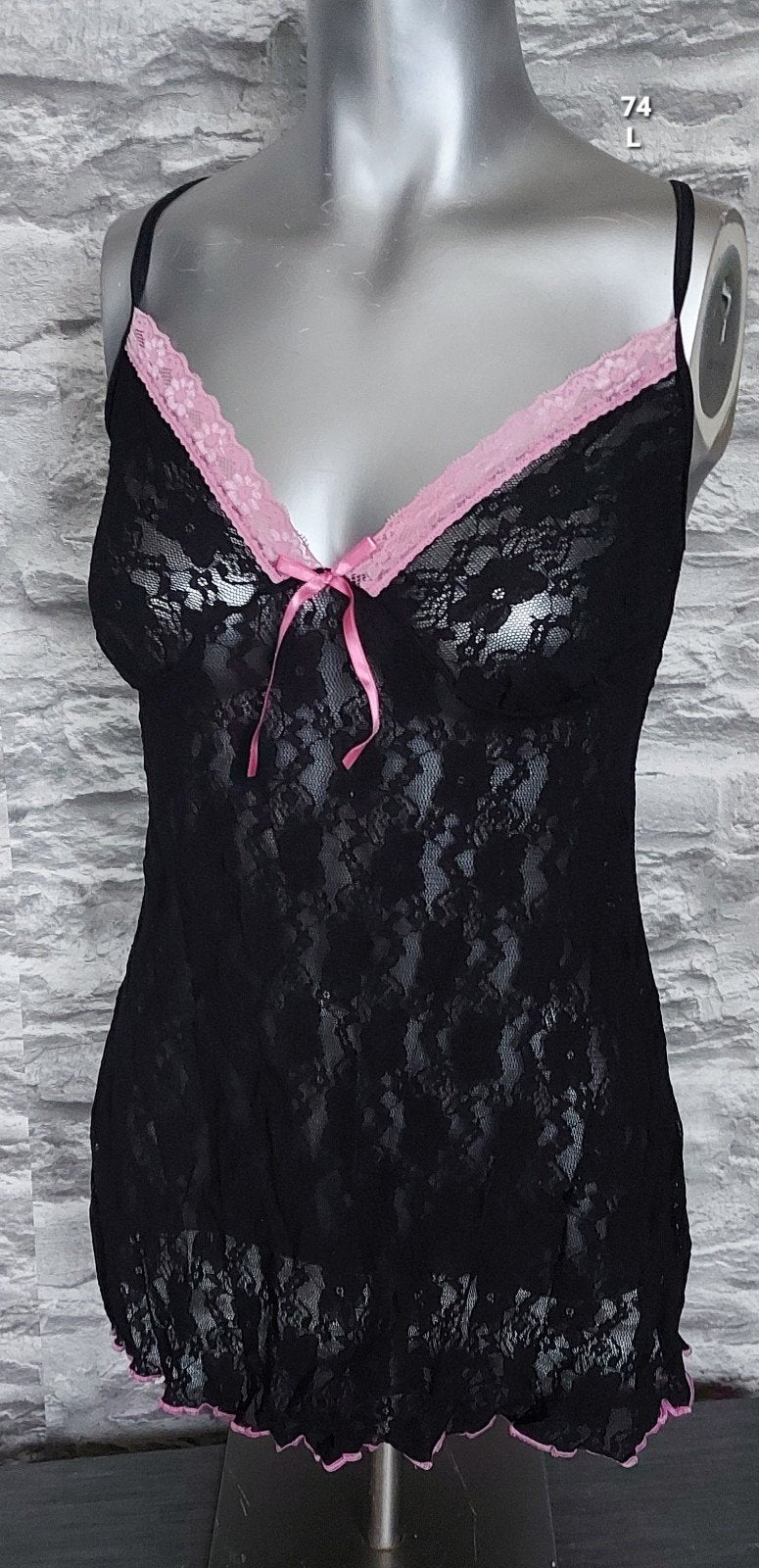 Sexy Zwart kanten lingerie jurkje met roze accenten, Onbekend, Ophalen of Verzenden, Zwart, Nachtkleding