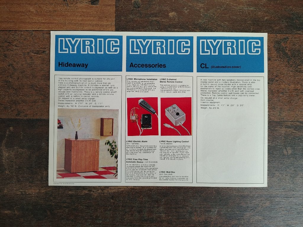 Folder: Wurlitzer Lyric (1966) jukebox, Verzenden, Gebruikt, 1950 tot 1960, Seeburg