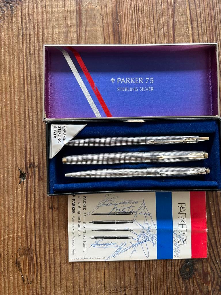 Parker 75 Sterling Silver Pennenset in Doos, Verzamelen, Pennenverzamelingen, Pennenset, Parker, Met doosje, Ophalen of Verzenden