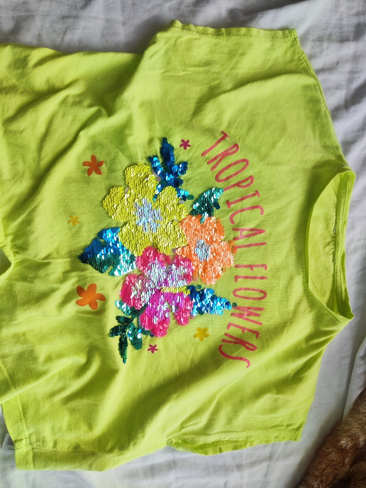 Neon Groen T-shirt met Omkeerbare Pailletten Maat 134/140, Ophalen of Verzenden, Zo goed als nieuw, Meisje, Shirt of Longsleeve