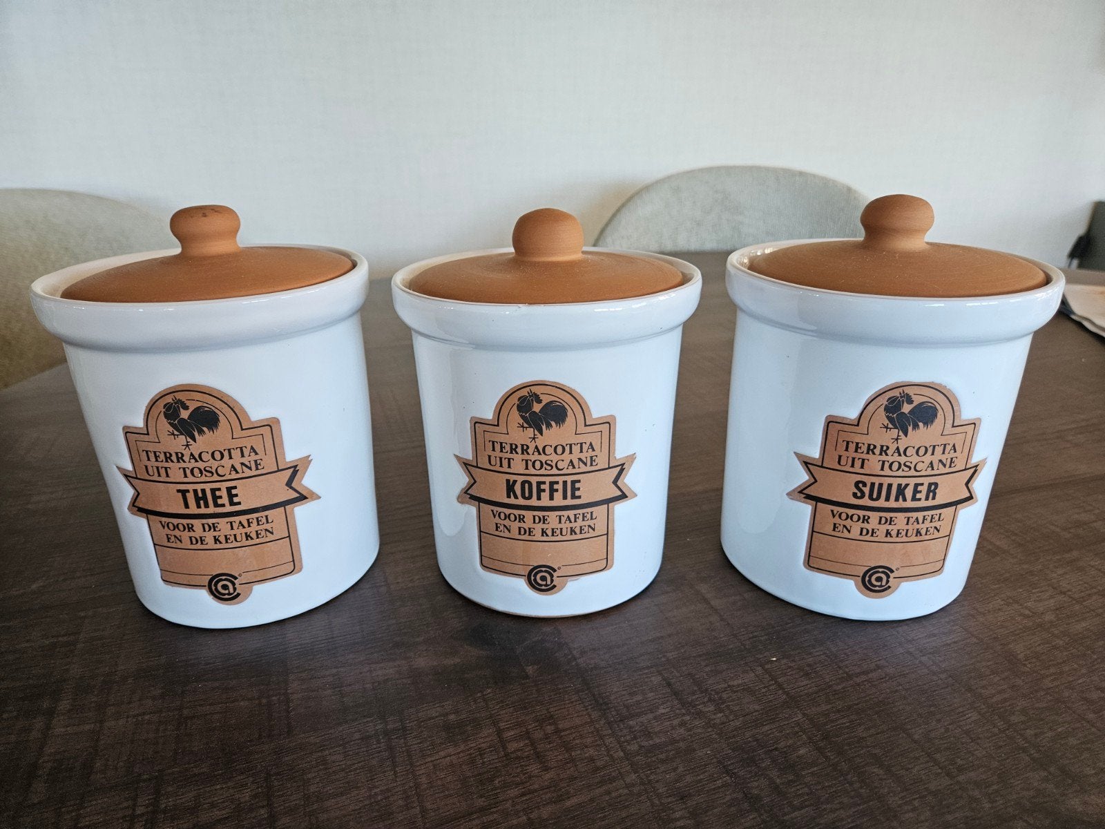 Voorraadpotten set, keramiek met terracotta deksel, Ophalen, Zo goed als nieuw, Voorraadpot, Steen/keramiek