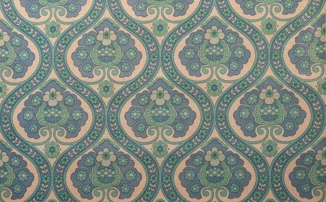 12519 Blauw barok behang op crème ondergrond swiet, Ophalen of Verzenden, Blauw