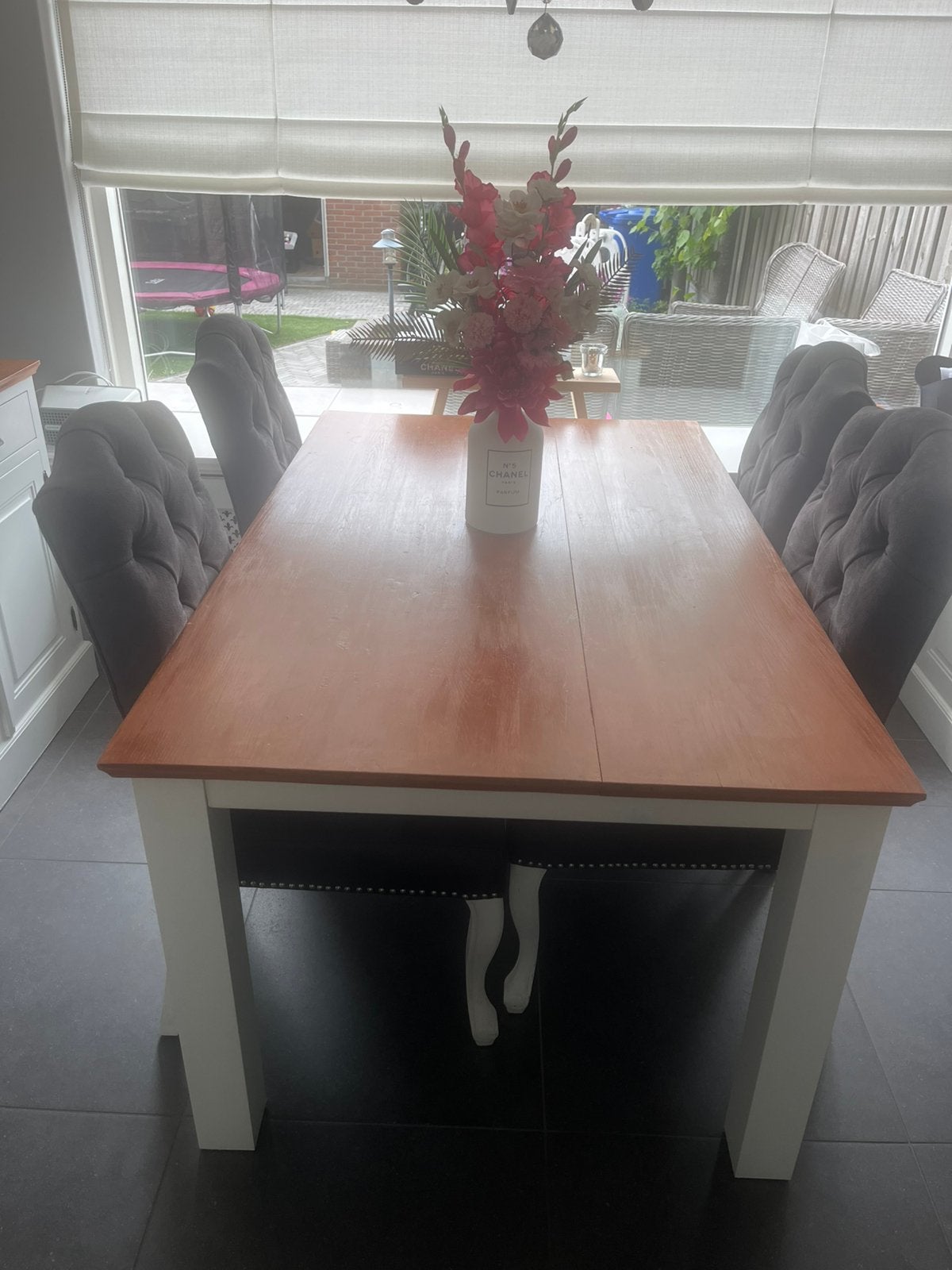 Eettafel met 6 stoelen 160x100x80, Gebruikt, 200 cm of meer, Vijf personen of meer, Rechthoekig