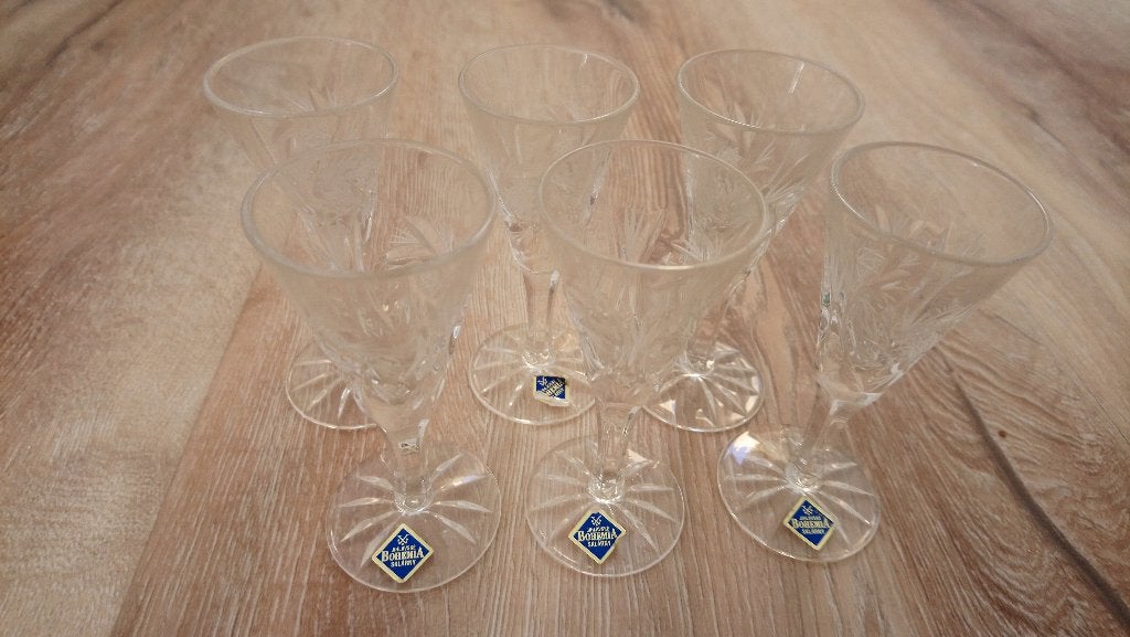 Set kristallen Sklarny glaasjes. Antieke glaasjes kristal., Ophalen of Verzenden