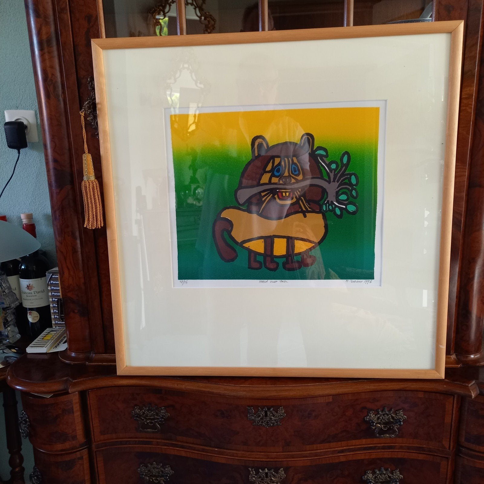 Lithografie 'Hond met tak' van H. Scheur, 1996, Antiek en Kunst, Kunst | Litho's en Zeefdrukken, Ophalen