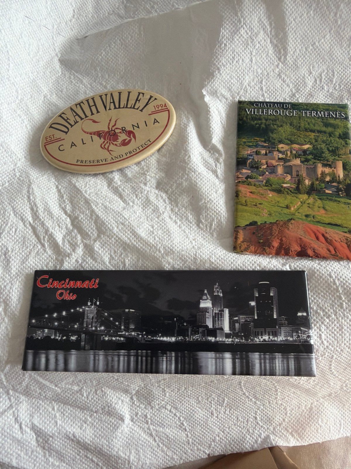 Set van 3 Koelkastmagneten: Death Valley, Cincinnati, Châtea, Ophalen of Verzenden, Gebruikt