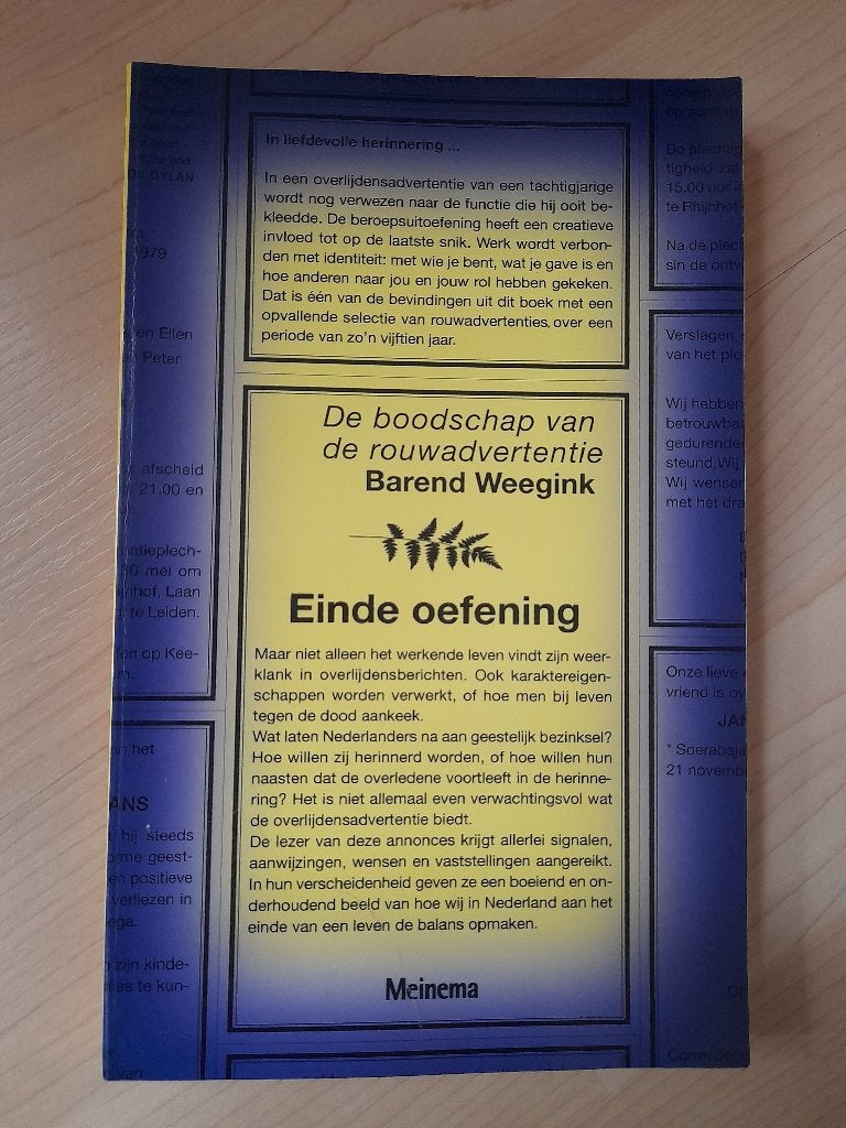 EINDE OEFENING Barend Weegink De boodschap van de rouwadver-, Ophalen of Verzenden, Zo goed als nieuw