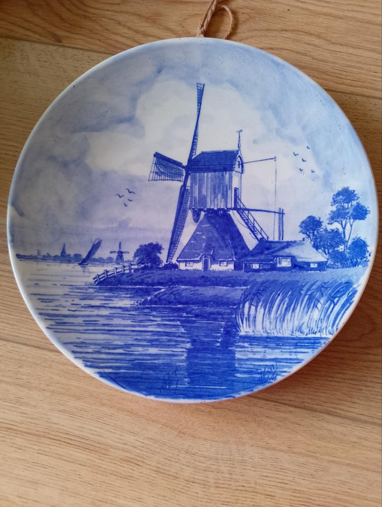 Delfts Blauw Wandbord - Molenlandschap Handgeschilderd, Ophalen of Verzenden