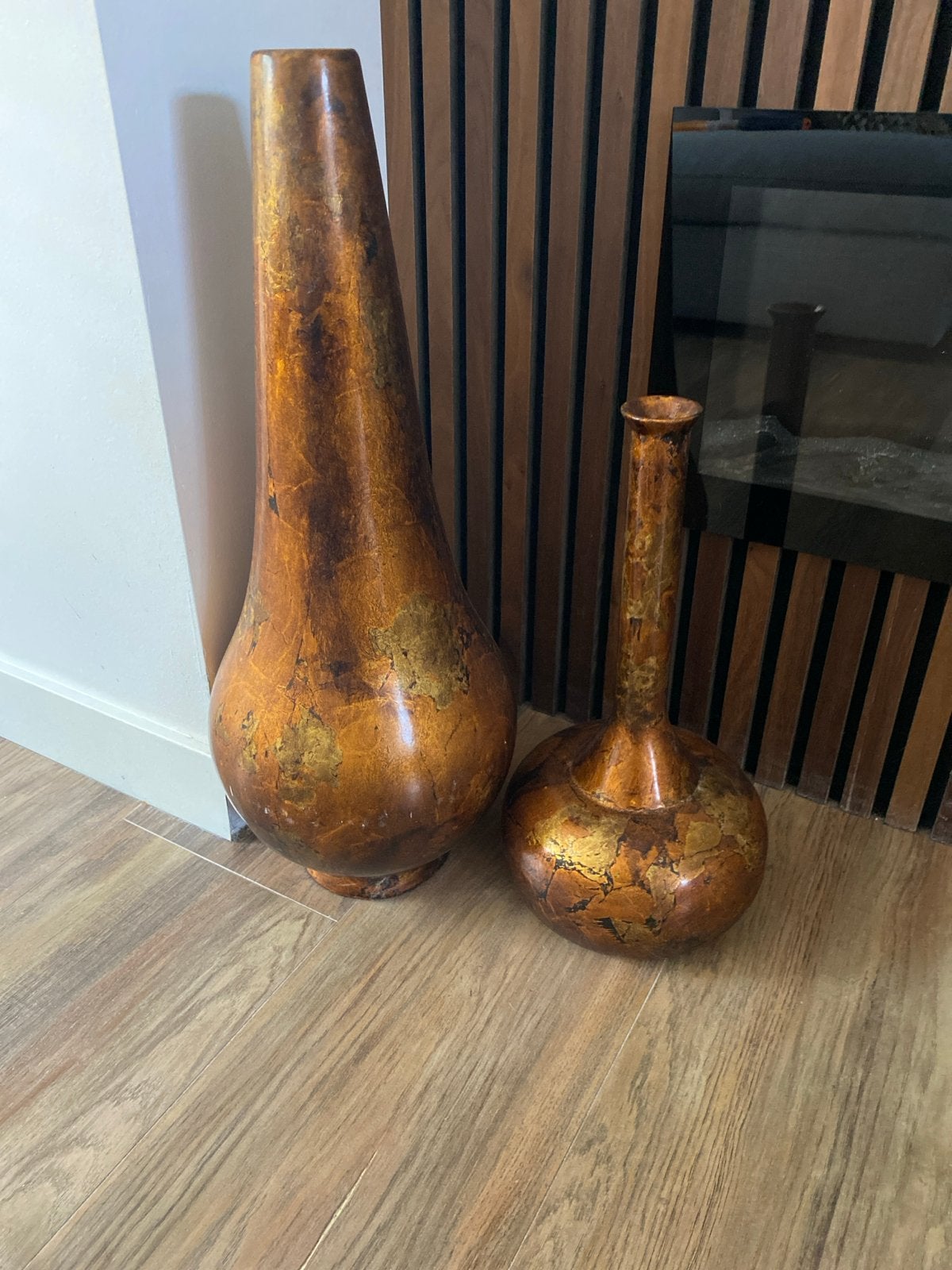 Set van 2 decoratieve vazen - Bronskleurig, Antiek en Kunst, Ophalen