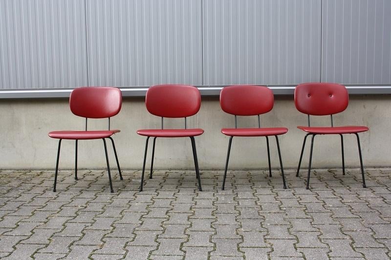 Originele Gispen 116 stoelen ( 4x) W. Rietveld | rood SKAI, Ophalen, Gebruikt, Stof, Gispen