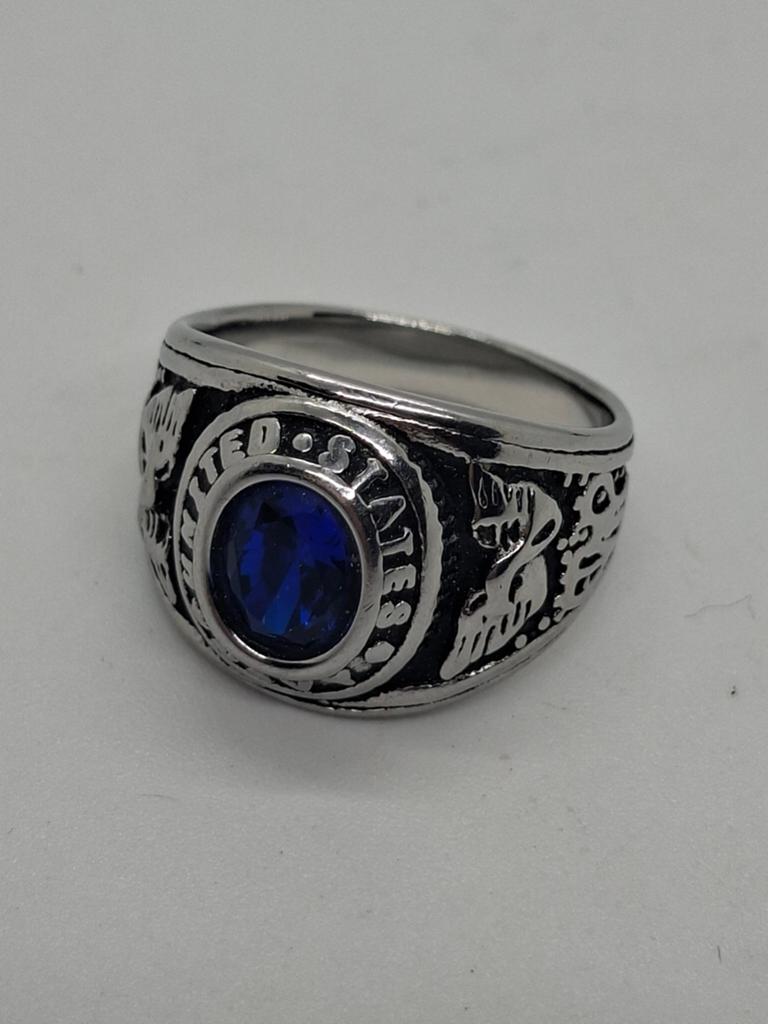 Herenring RVS met blauwe steen, maat 58, Sieraden, Tassen en Uiterlijk, Ringen, 18 tot 19, Blauw, Heer, Ophalen of Verzenden
