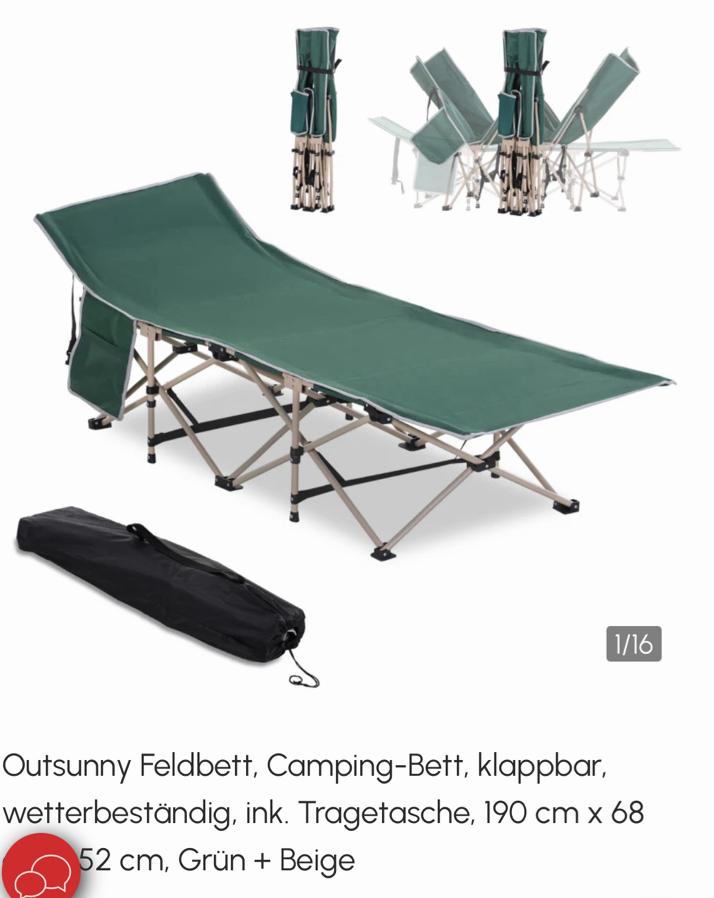 Outsunny Veldbed, Campingbed, Opklapbaar, Groen + Beige, Ophalen of Verzenden, Nieuw, Overige