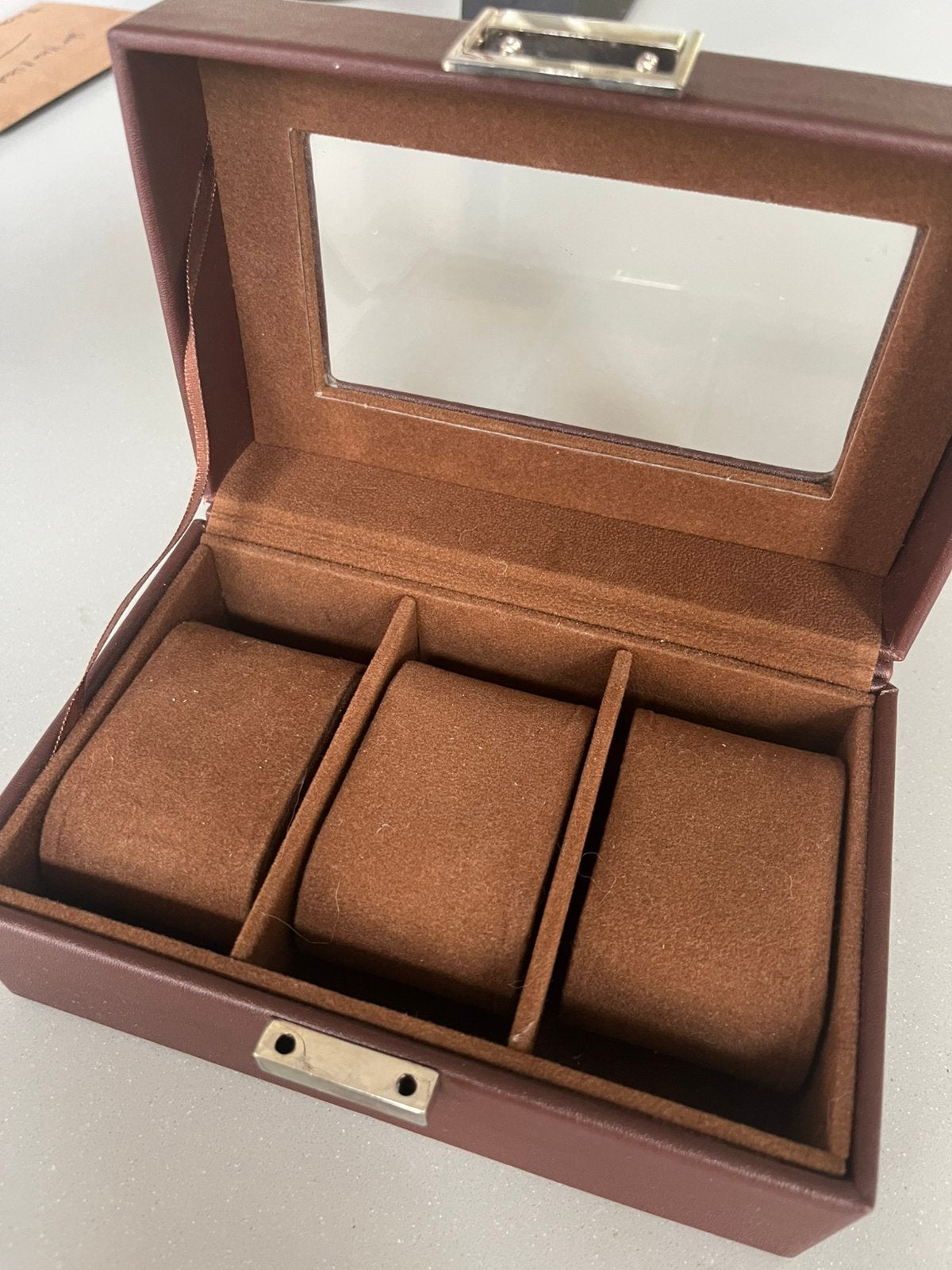 Horlogebox 3 horloges, Ophalen of Verzenden, Zo goed als nieuw, Bruin, Hardcase