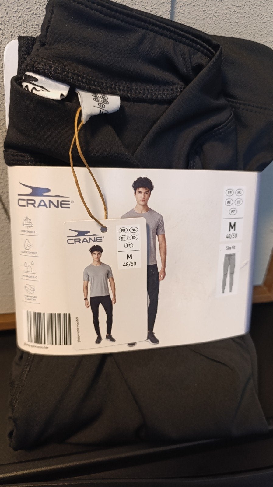 CRANE Sportlegging Heren Zwart Maat M 48/50 Slim Fit, CRANE, Fitness, Maat 48/50 (M), Zwart