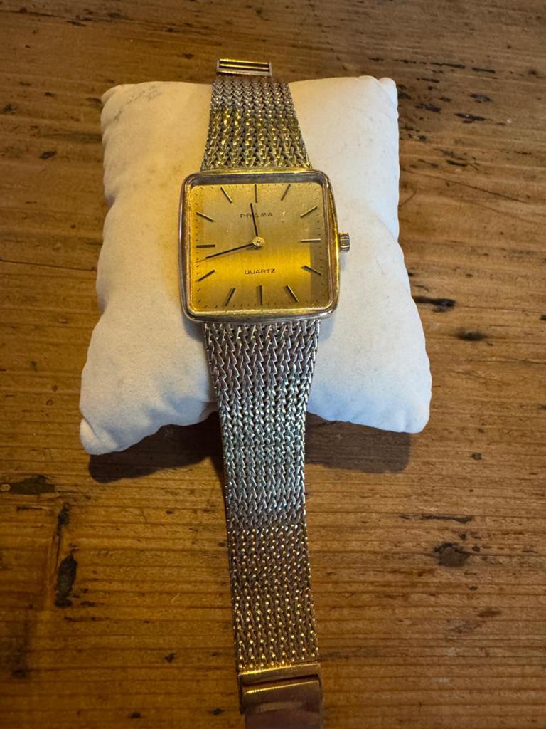 14 karaats gouden prisma horloge heren, Ophalen, Zo goed als nieuw, Goud, Overige merken