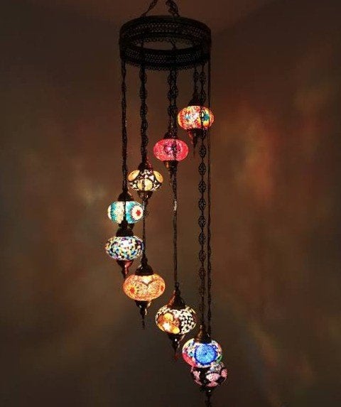 Oosterse Arabische kroonluchter hanglamp glasmozaiek set 9, Huis en Inrichting, Lampen | Hanglampen, Oosters Arabisch 1001nacht Boho Ibiza Marrakech Marokkaans Turks