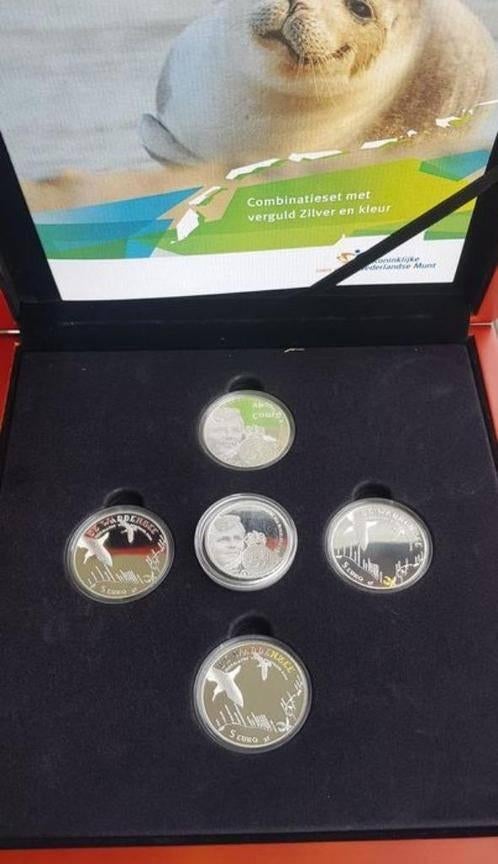 Nederland. 5 Euro 2016 Zilveren Wadden Vijfje  (4+1 munten), Postzegels en Munten, Munten | Nederland, Setje, Euro's, Koningin Beatrix