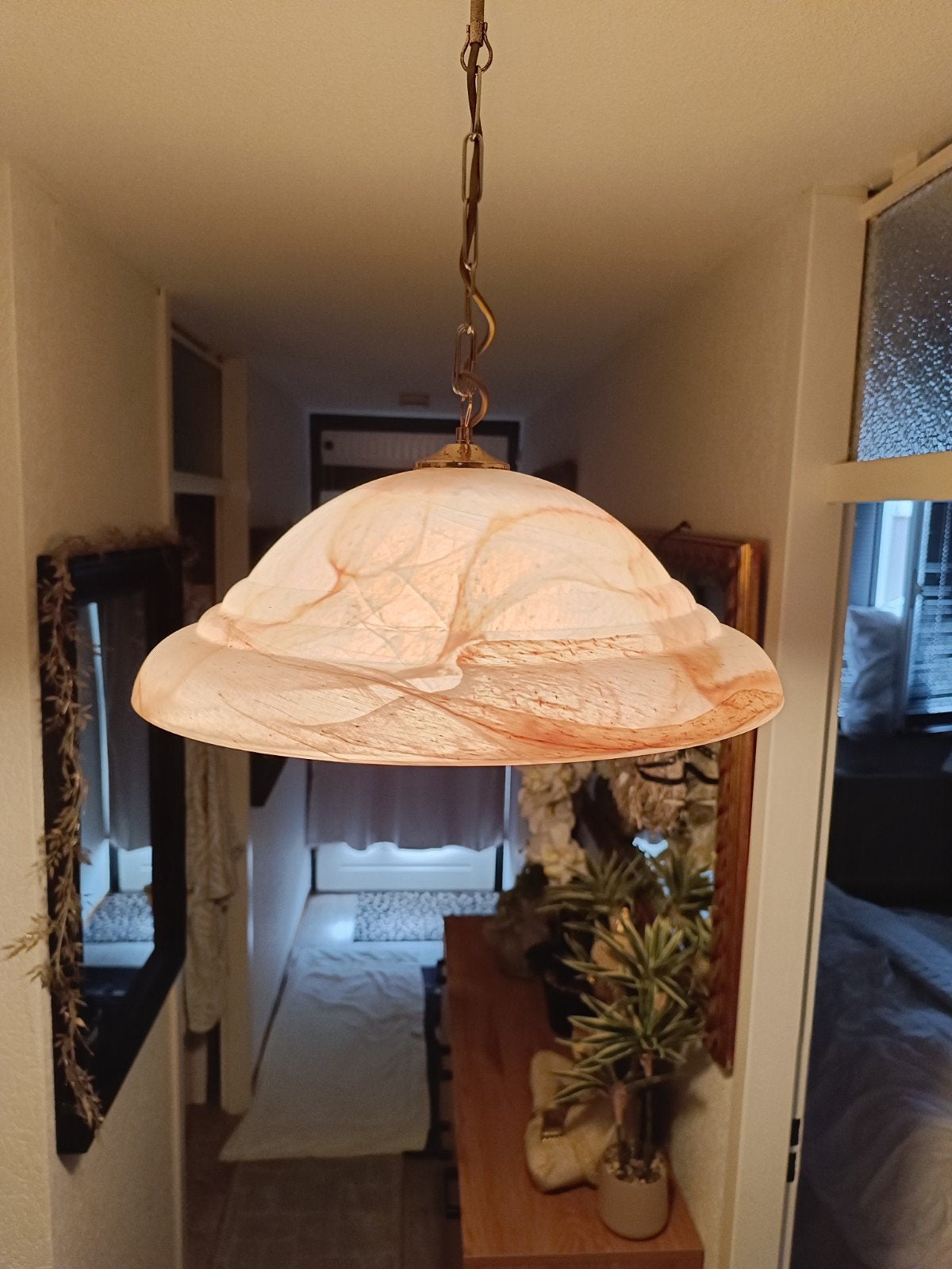 4 Vintage Modena lampen met glazen kappen, Ophalen, Gebruikt, Vintage, E27 (groot)