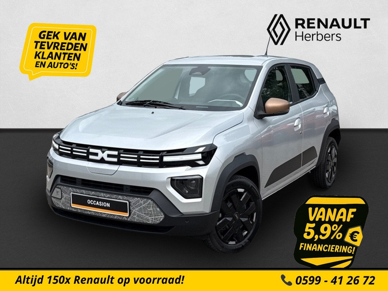 Dacia Spring Extreme 65 26.8 kWh AUTOMAAT / AIRCO / NAVI / P, Auto's, Dacia, Gebruikt, 38 min, 4 stoelen, Leder en Stof