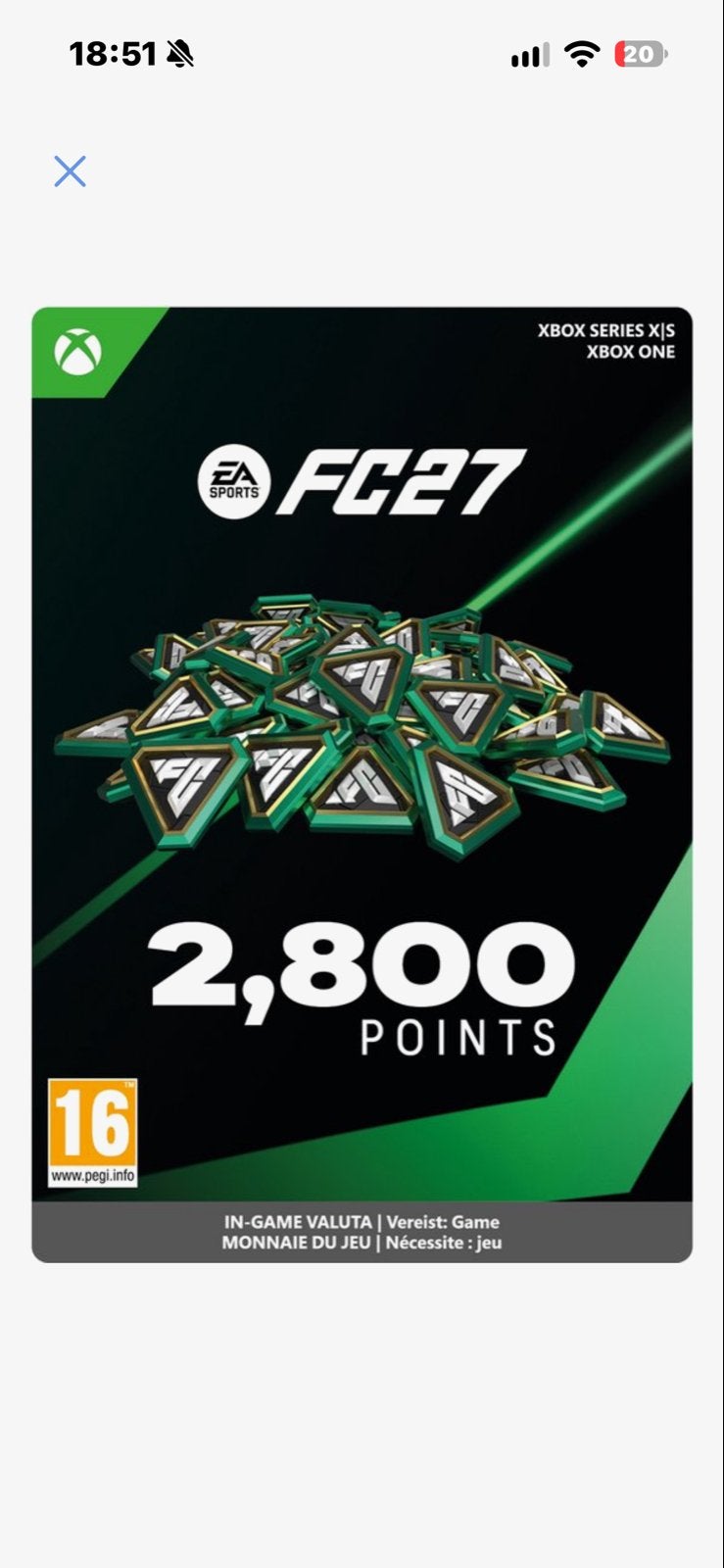 FC 27 Punten t.w.v. €75 voor Xbox Series X|S en Xbox One