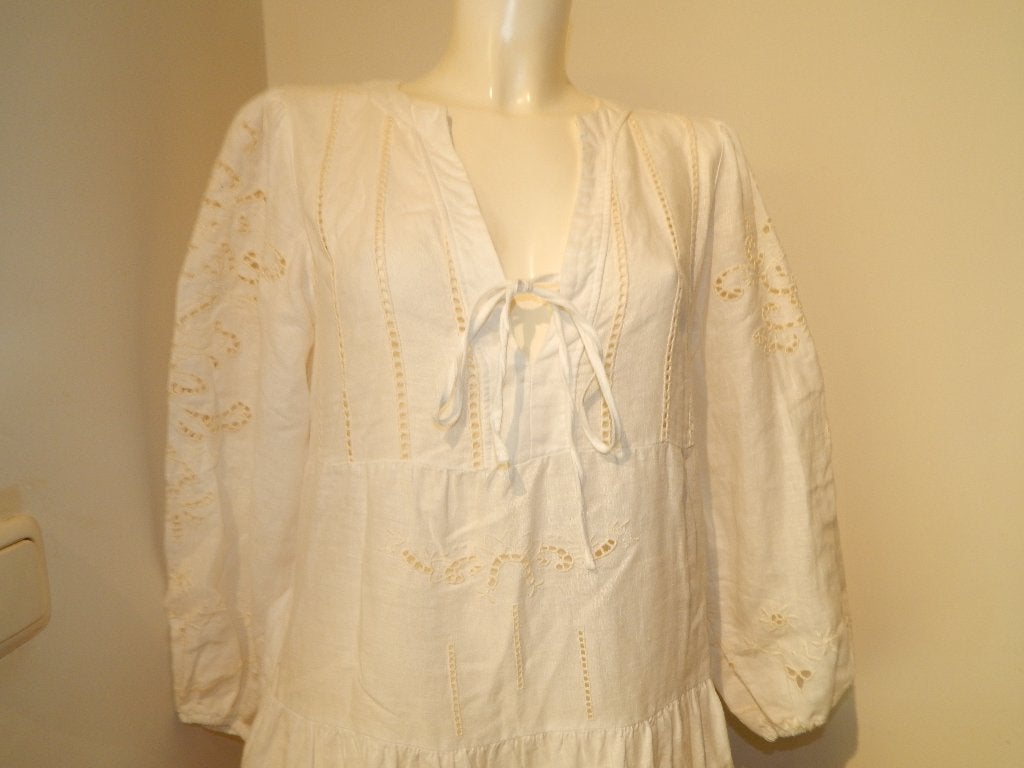 Greek Archaic Kori beeldige witte jurk open gewerkt motief S, Kleding | Dames, Verzenden, Wit, Greek archaic kori, Zo goed als nieuw