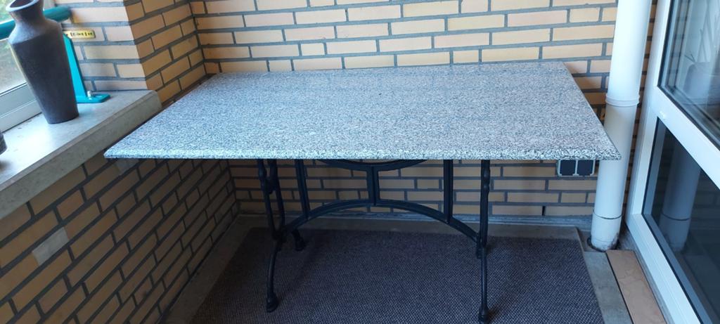 Tuintafel gietijzerpoten  en marmer blad, Ophalen, Rond, Metaal