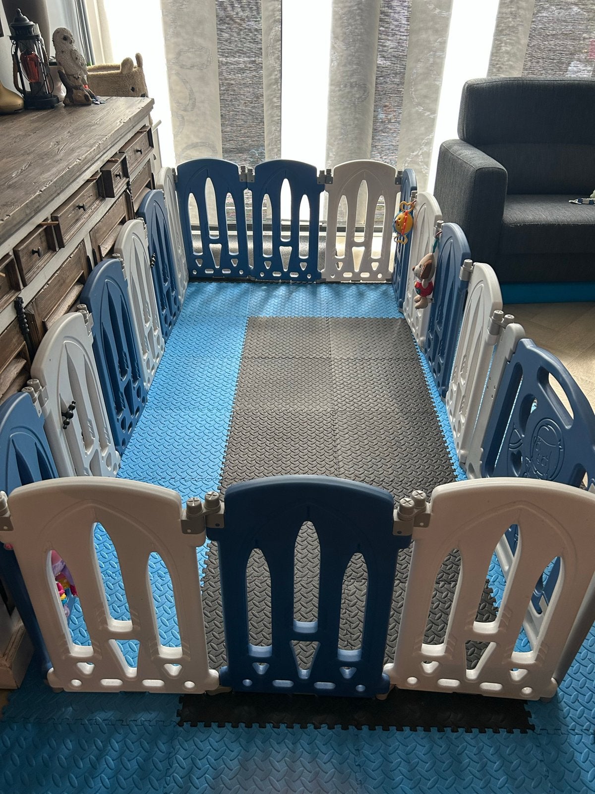 Groot babybox/kinderhek met speelmat - Blauw/Wit, Ophalen, Zo goed als nieuw, Rechthoekig