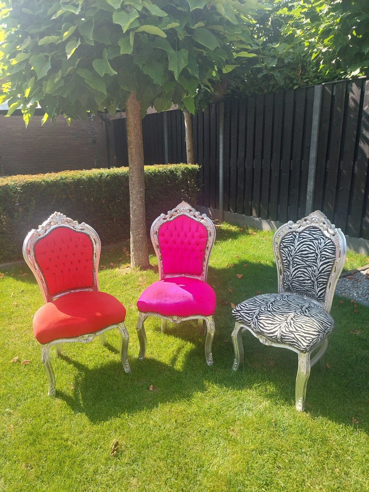 Barok stoelen set - Rood, Roze, Zebraprint, Ophalen, Overige kleuren, Drie, Zo goed als nieuw