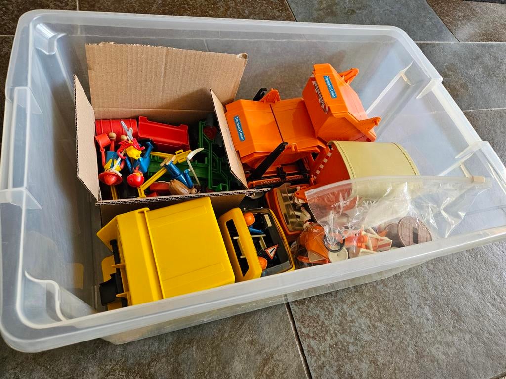 Playmobil collectie met auto's, poppetjes, gereedschap, etc., Ophalen of Verzenden, Gebruikt