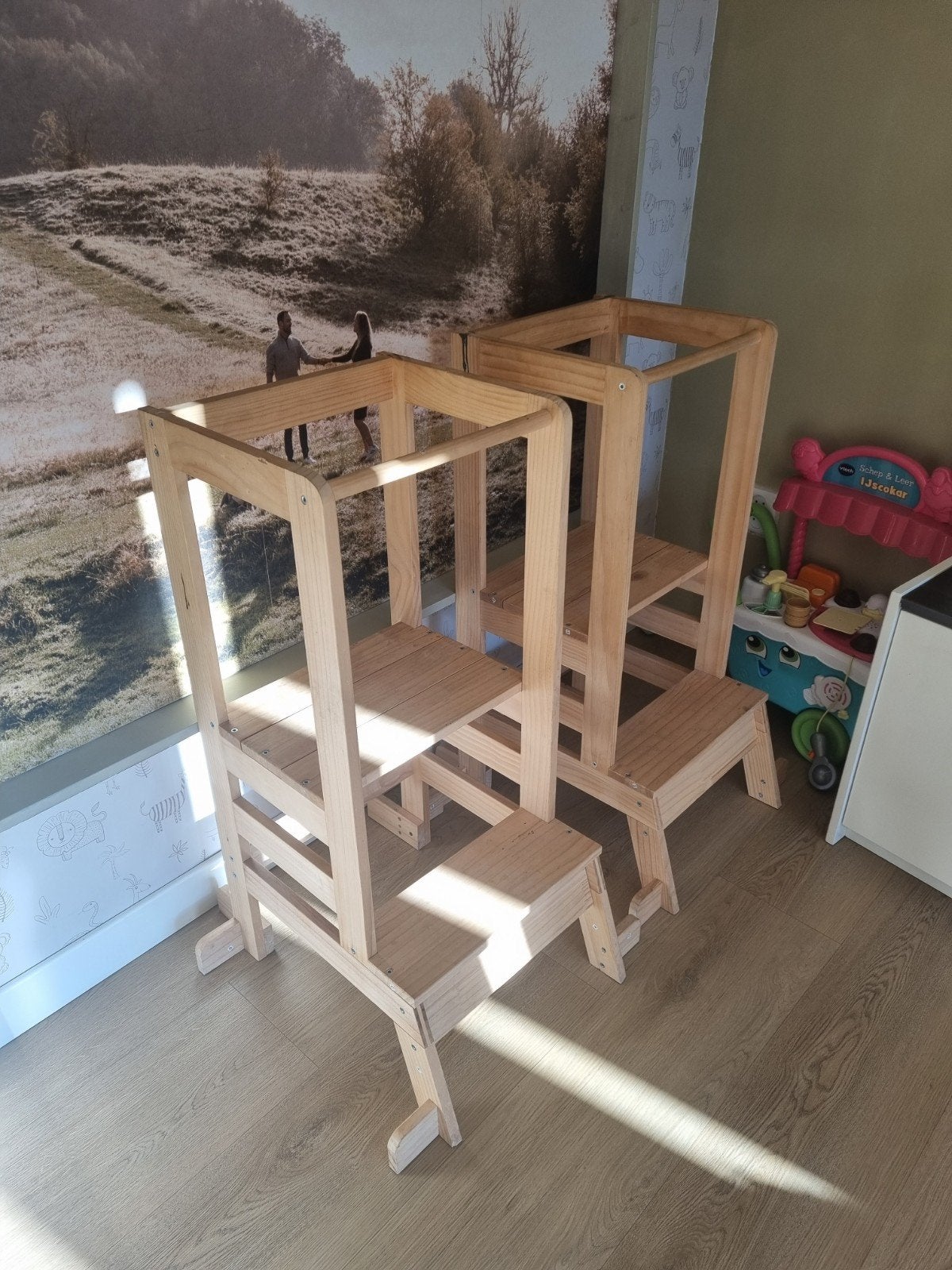 Houten leertoren (2 stuks) - In hoogte verstelbaar, Ophalen of Verzenden, In hoogte verstelbaar, Gebruikt, Hout