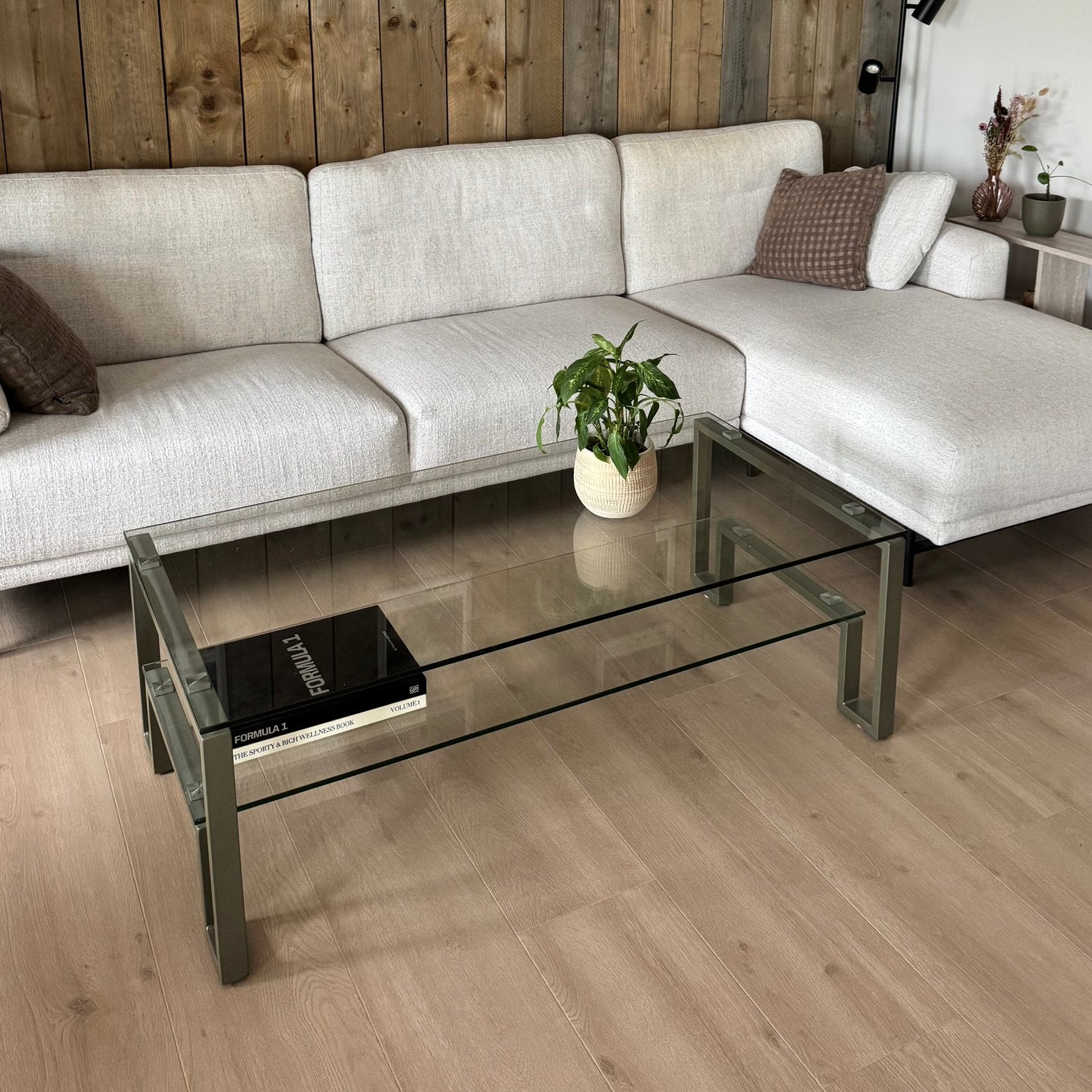 Glazen salontafel 2-laags | 125x65x42cm, Huis en Inrichting, Ophalen, 100 tot 150 cm, 50 tot 100 cm, Zo goed als nieuw