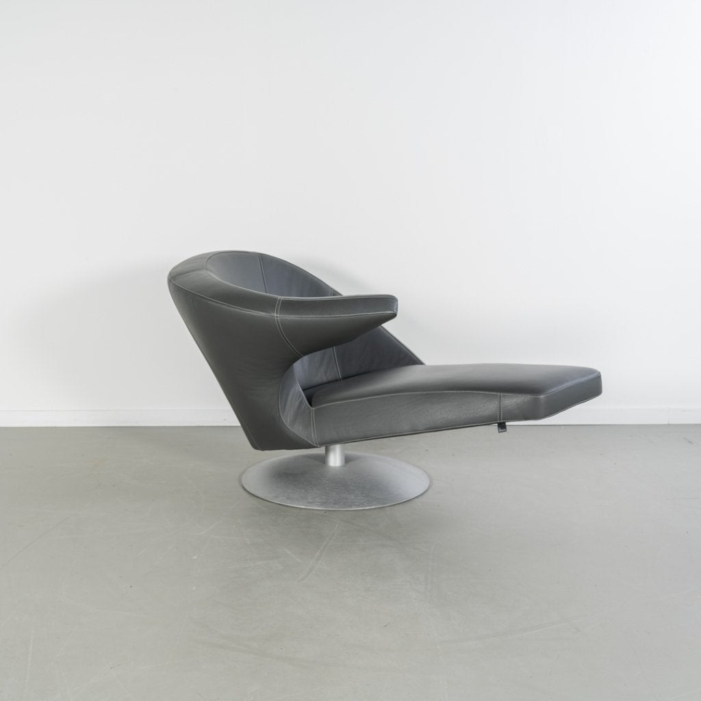 1x Leolux Parabolica Fauteuil Links Grijs Leer - Aluminium, Niet ingevuld, 125 tot 150 cm, Niet ingevuld, Ophalen of Verzenden