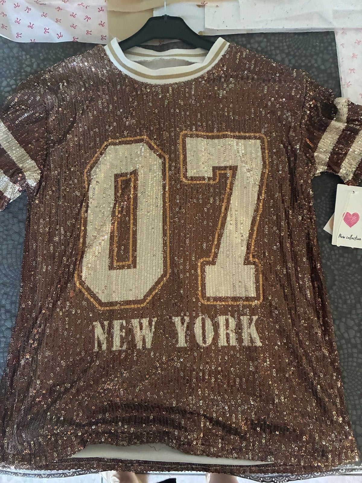 Glitterend T-shirt pailletten en '07 New York' print maat 14, Kinderen en Baby's, Kinderkleding | Maat 164, Ophalen of Verzenden