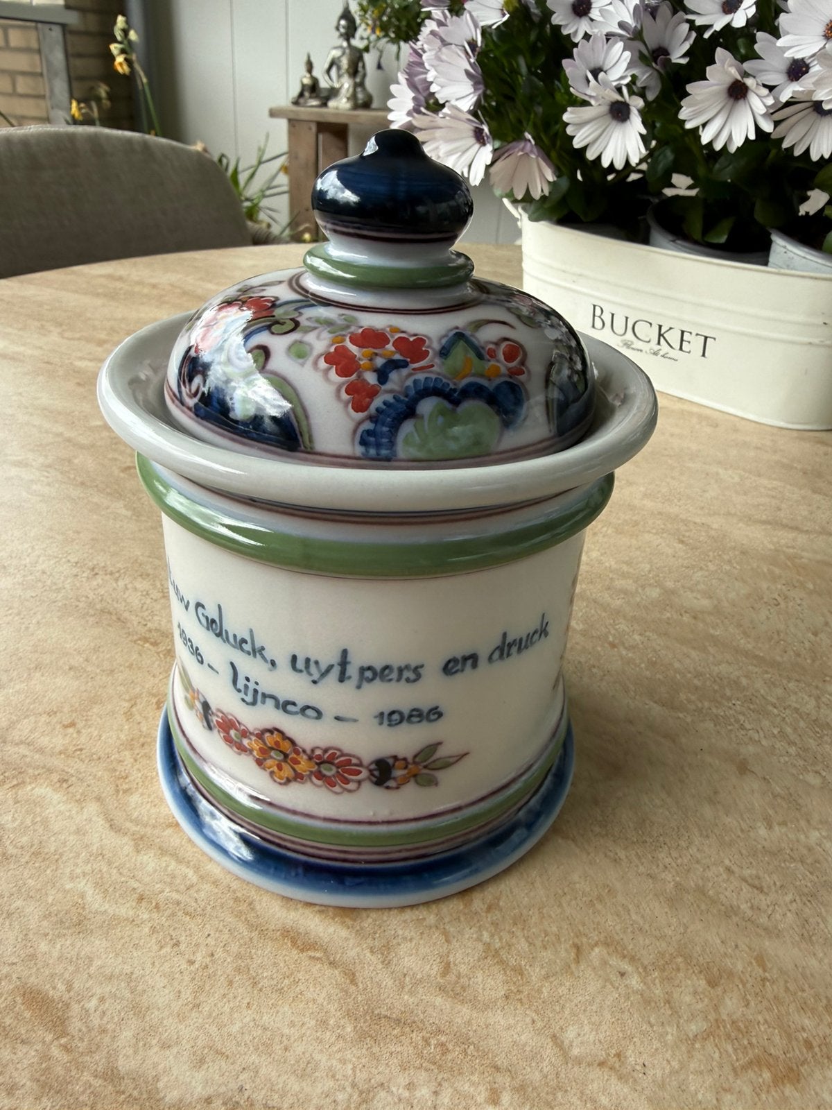 Vintage Delfts Blauw Potje met Deksel - Lijnco 1936-1986, Antiek en Kunst, Antiek | Porselein, Ophalen