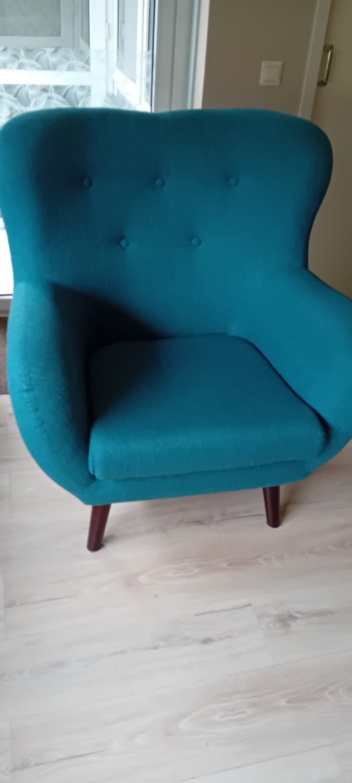 Leen Bakker design fauteuil met hocker – Petrolblauw – Zeer, Ophalen, Zweeds, 75 tot 100 cm, Zo goed als nieuw