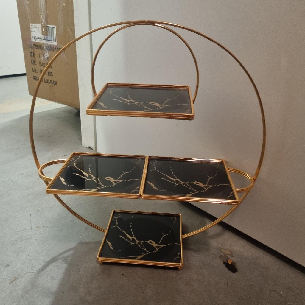 Decoratieve etagère met 4 niveaus – goud/zwart marmerlook, Ophalen, Zo goed als nieuw