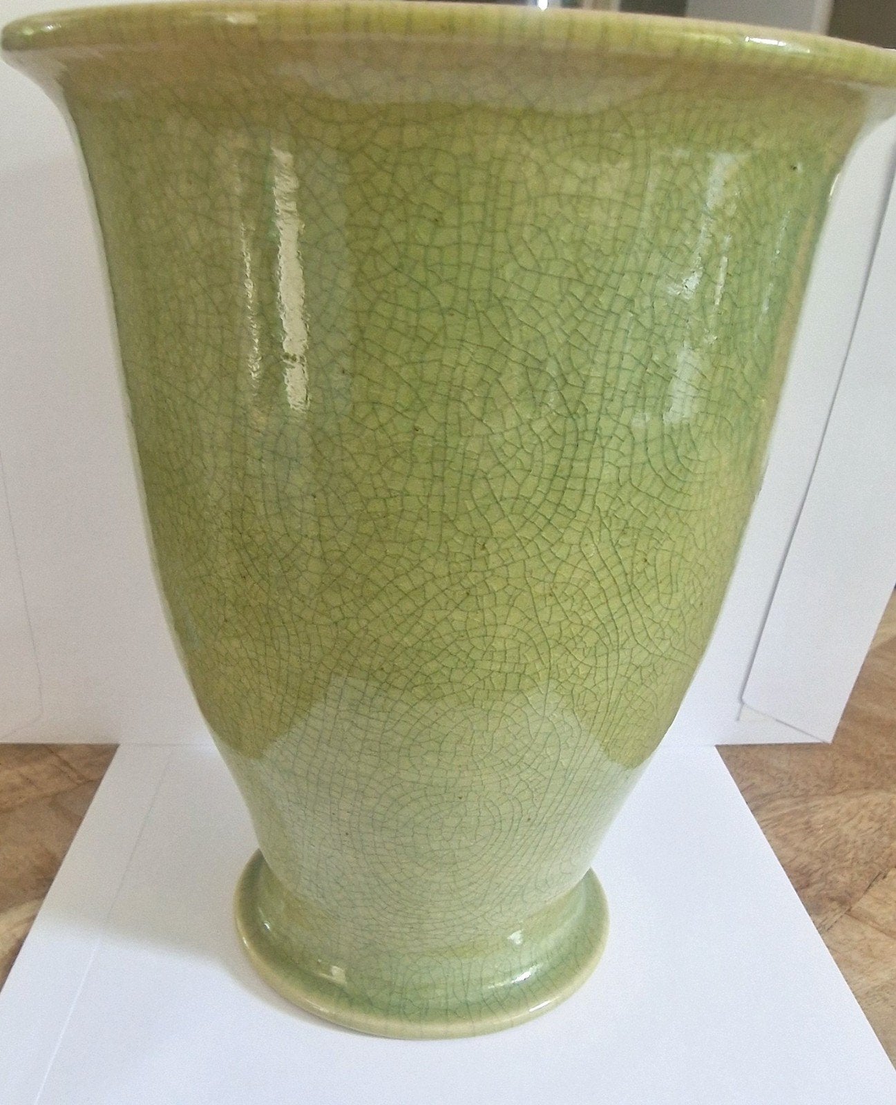 Groene Craquelé Vaas - Vintage Keramiek, Antiek en Kunst, Antiek | Vazen, Ophalen of Verzenden