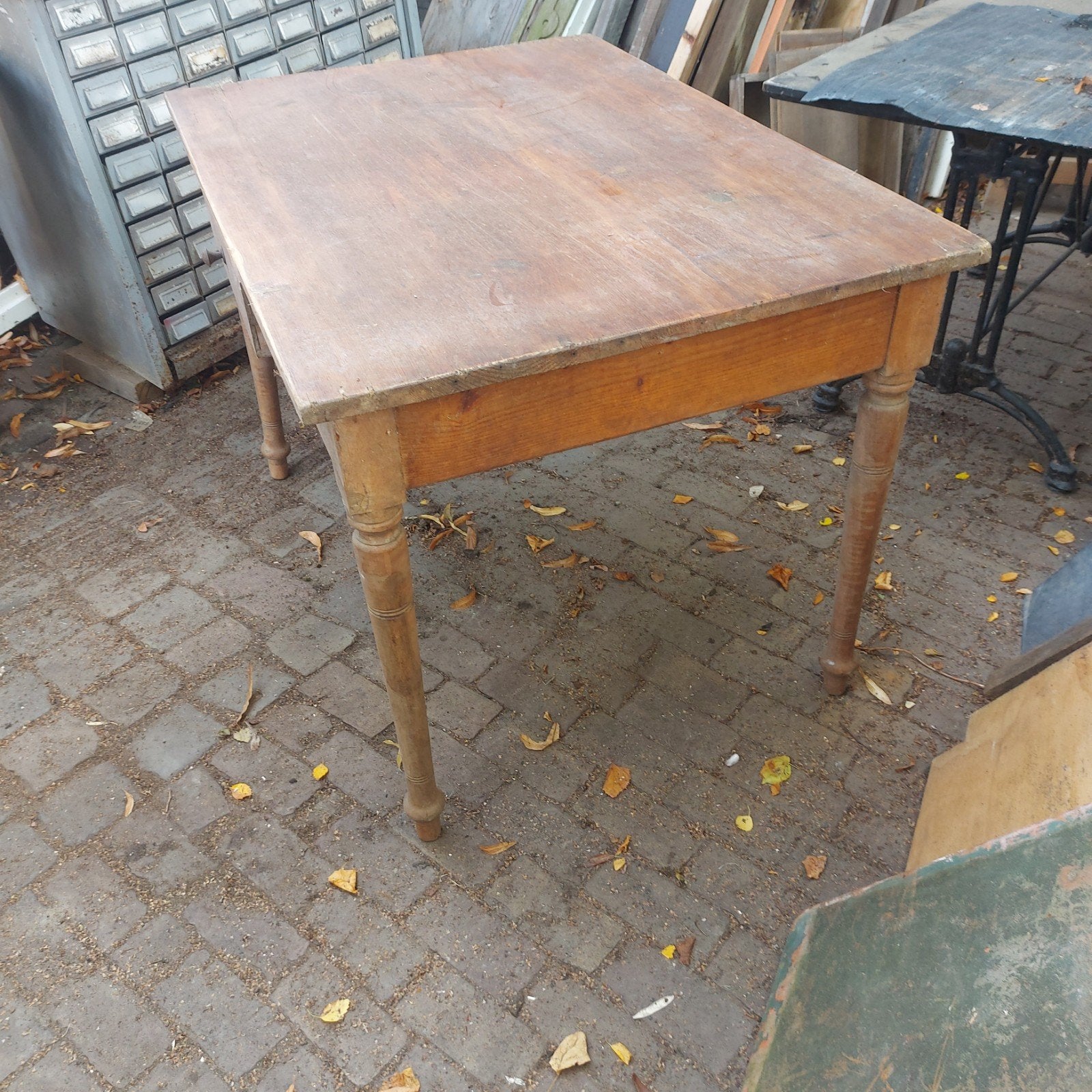 Vintage ANTIEKE houten tafel 1850 met lade keuken boerderij, Ophalen of Verzenden