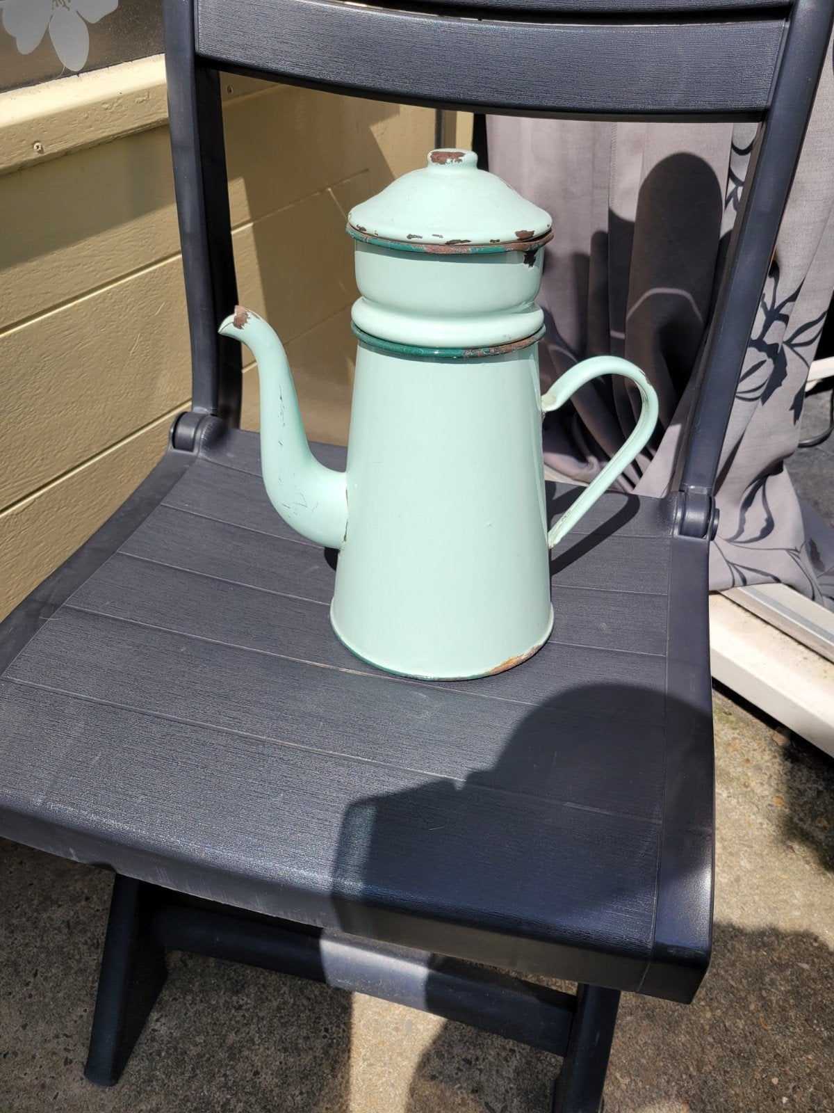 Vintage geëmailleerde koffiepot - Mintgroen, Antiek en Kunst, Antiek | Emaille, Ophalen