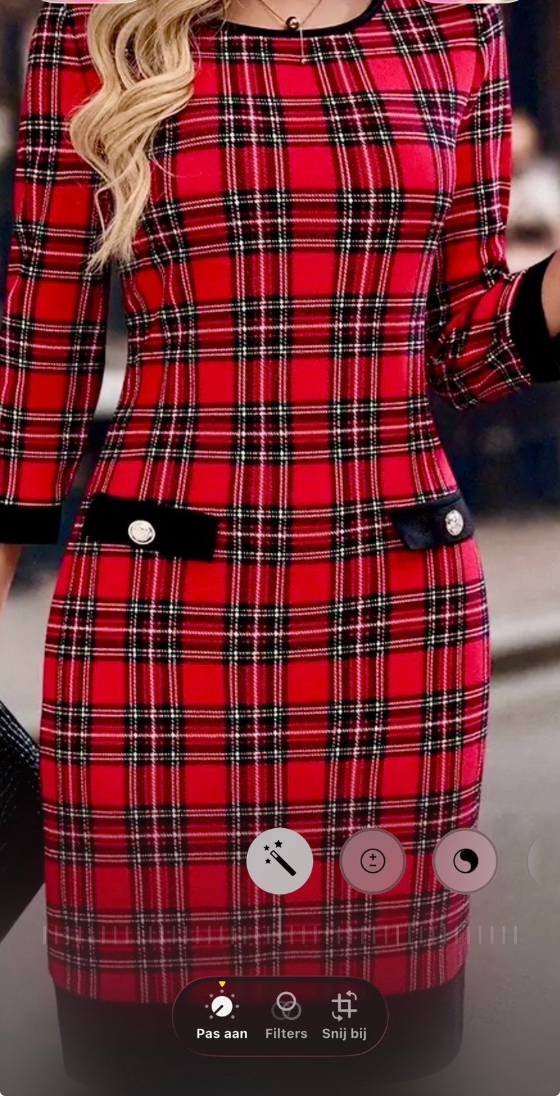 Rood geruite tricot jurk met driekwart mouwen, Kleding | Dames, Maat 42/44 (L), Nieuw, Ophalen of Verzenden, Knielengte